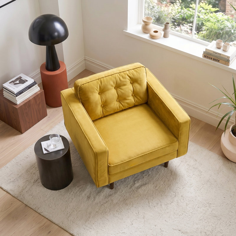 Fauteuil capitonné large de 95,76 cm Ney, Jaune foncé