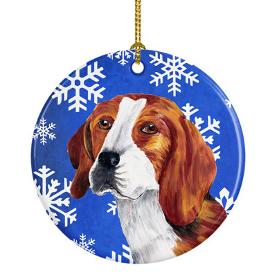 Ornement figurine suspendu en céramique pour les fêtes beagle winter