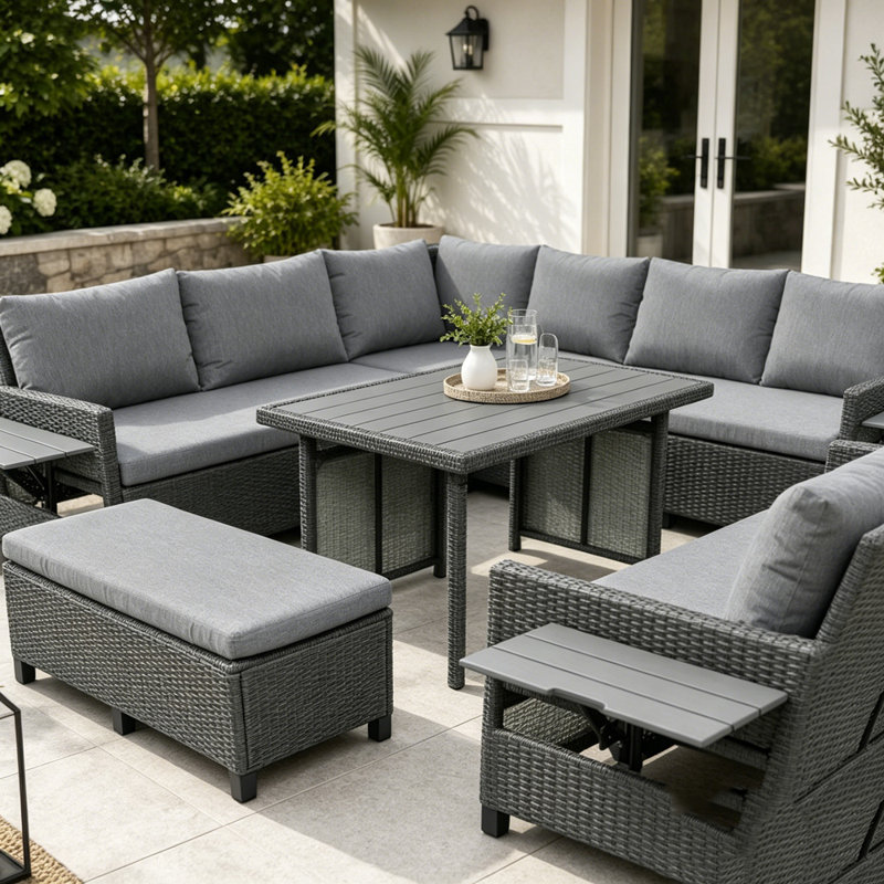 Ensemble de canapé d'extérieur en rotin 5 pièces 5 pièces, Gris