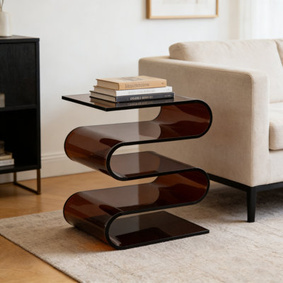Table basse en acrylique de luxe italien en forme de S 16,93 pouces Guthrey, support à magazines (matériau ultra épais de 12 mm)