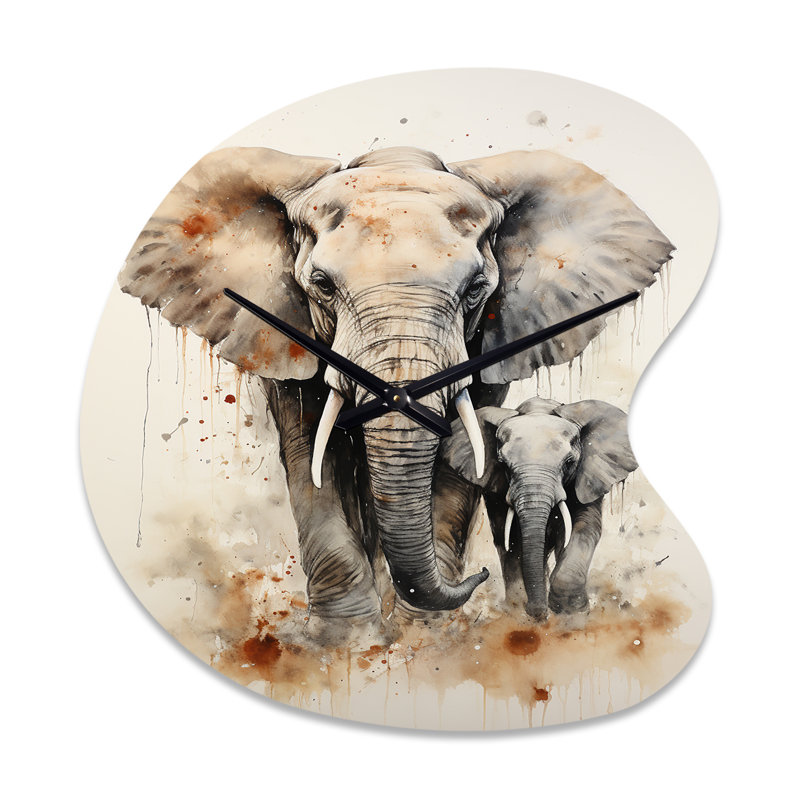 Elephant Gentle Giants Elephants III - Horloge murale en forme irrégulière d'éléphant, Grand