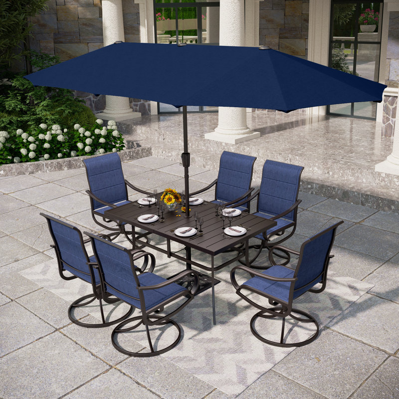 Sutiya 6 - Person Patio Dining Set with Rectangular Table, Blue