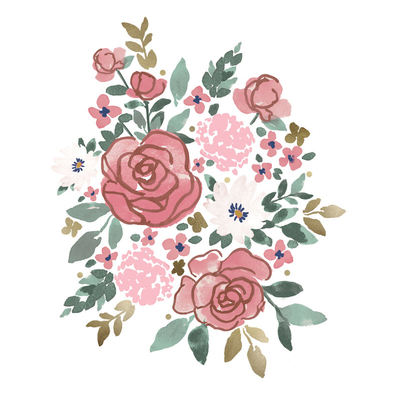 Adhésif décoratif floral et rose doré