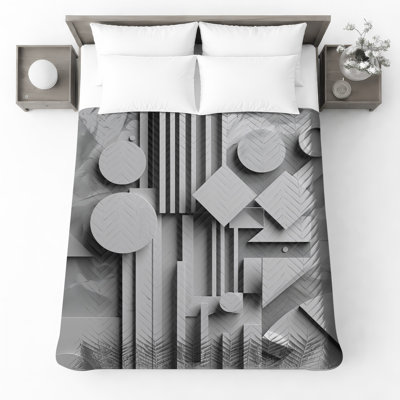 Gray Geometric Shapes Quilted Bedspread All Sizes