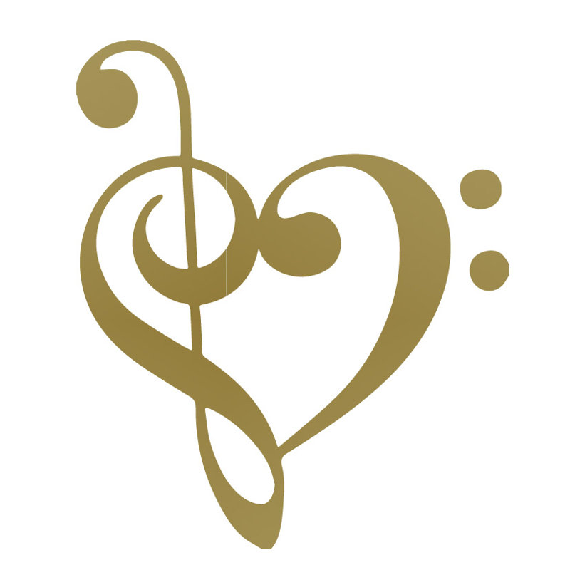 Décalcomanie murale coeur musical, H 48 po x l 40 po x P 0,01 po, Or