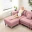 Rose moderne avec revêtement en tissu bouclé, pieds courbés et cylindriques, structure, coussins d'assise à assise moelleuse pour un endroit paisible avec tissu, base solide et élégante, coussins relaxants