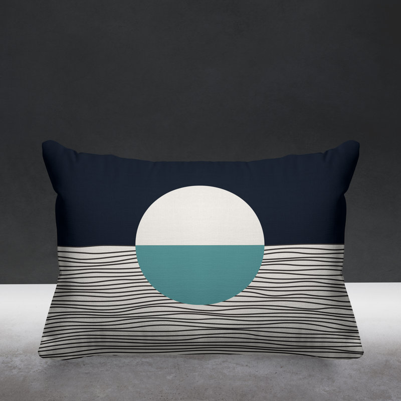 Coussin décoratif intérieur / extérieur Carmy, 14 po x 20 po, Ciel / beige / bleu marine, Rectangulaire