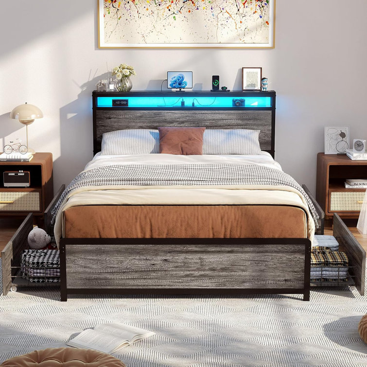 Waliyah Bed Frame with Headboard, Drawers, Charging Station and LED Lights (incomplete) (size unknown)