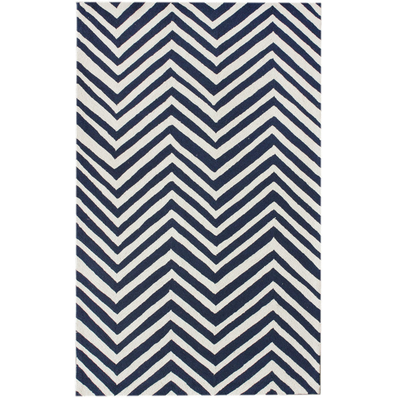 Tapis bleu marine à chevrons Wolfenbarger, Rectangle 9 pi 6 po x 13 pi 6 po