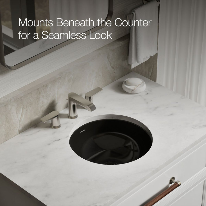 16-1/4 In. Round Undermount Bathroom Sink, No Overflow, Black
