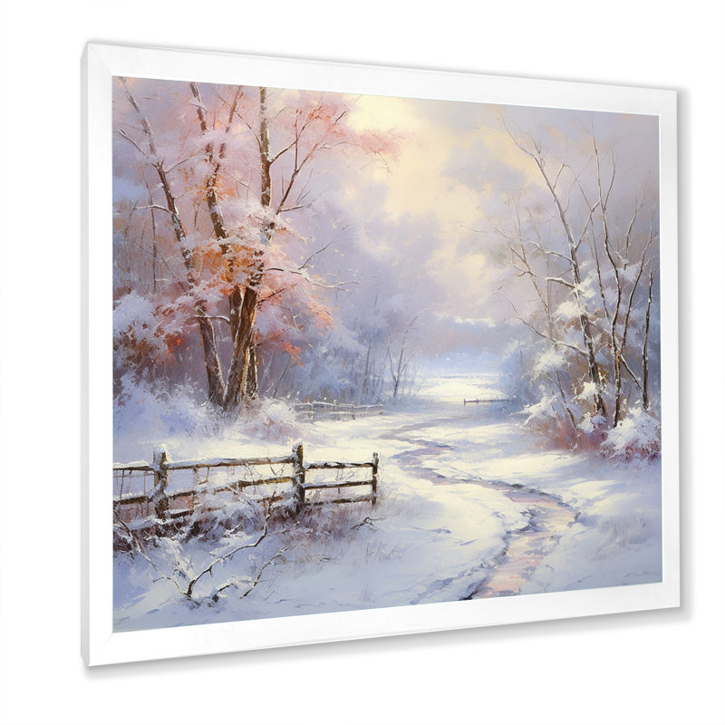 Winter's Silente River - Neige, art mural, H 36 po x l 36 po x P 1,5 po, Cadre simple blanc