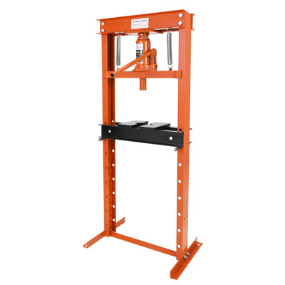 12-Ton Hydraulic Shop Press In Orange, H-Frame Floor Press With Adjustable Height And Movable Platen, Includes Press Plates, Spring Return And Safety