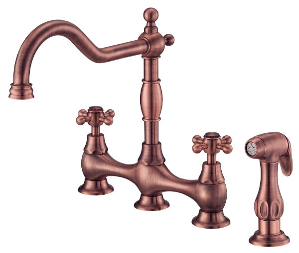 Opulence Double Handle Kitchen Faucet with Spray, Antique Copper