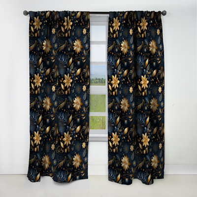 Motif de marbre floral minuit bleu et doré - rideau occultant en velours marbre abstrait - 1 panneaux