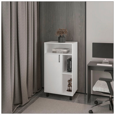 Armoire blanche avec rangement ouvert et 1 porte
