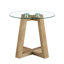 Table ronde moderne et pratique: plateau en verre trempé transparent et panneau de fibres à densité moyenne de couleur bois, idéal pour les salons et les chambres