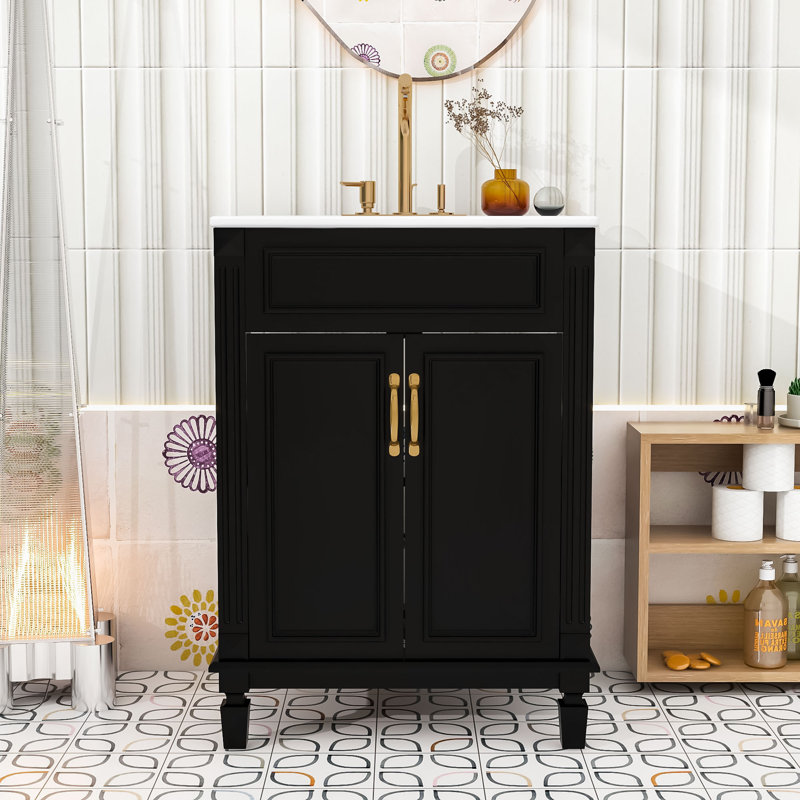 Meuble-lavabo moderne avec lavabo - panneau de fibres à densité moyenne durable et structure en bois, Noir