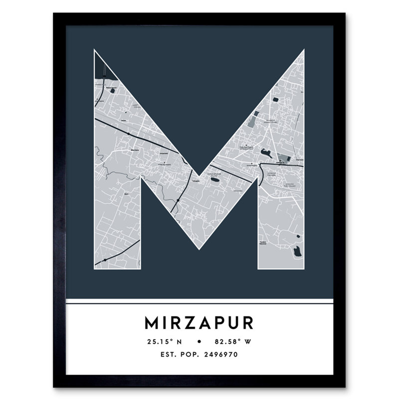 Mirzapur City Map Mirzapur Navy by Wee Blue Coo - Single Picture Frame Typography