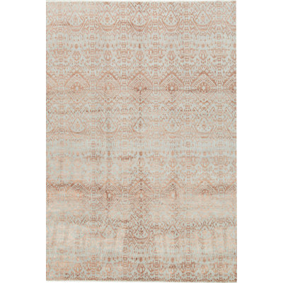 Tapis argenté et orange noué à la main de haute qualité