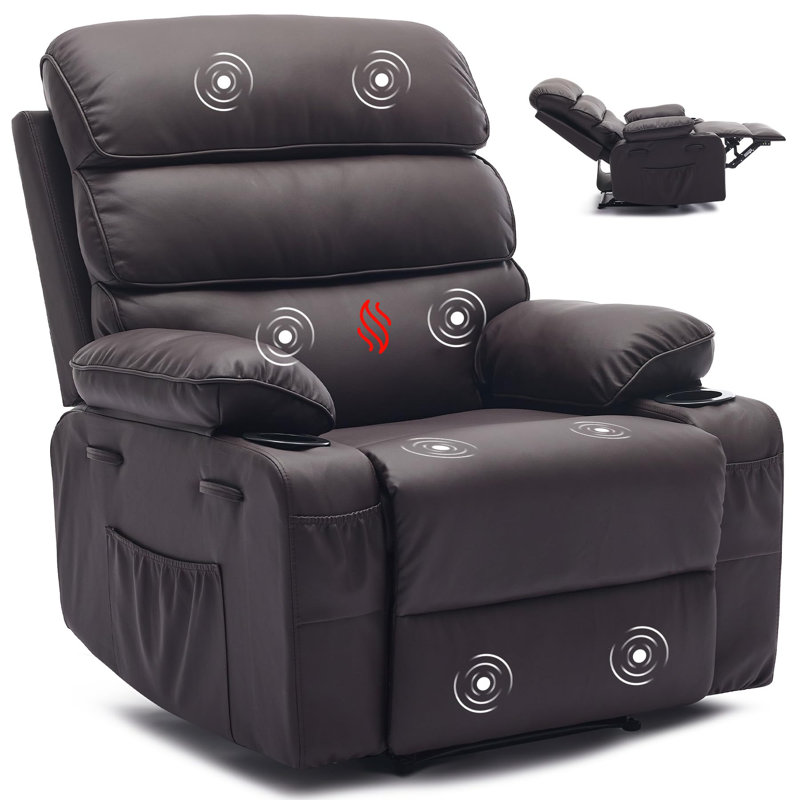 Fauteuil inclinable ergonomique en cuir PU avec massage et chaleur, dossier et repose-pieds réglables, pour adultes et chambre de bébé