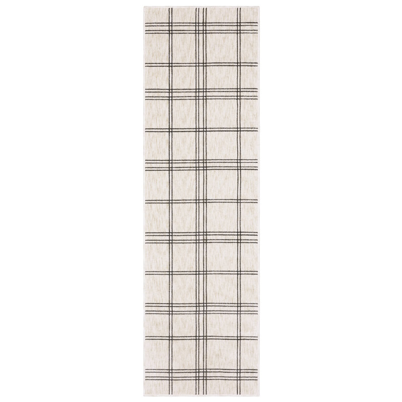 Harlow Geometric Lines Beige/ Black Area Rug, Runner 2'3" x 7'7"