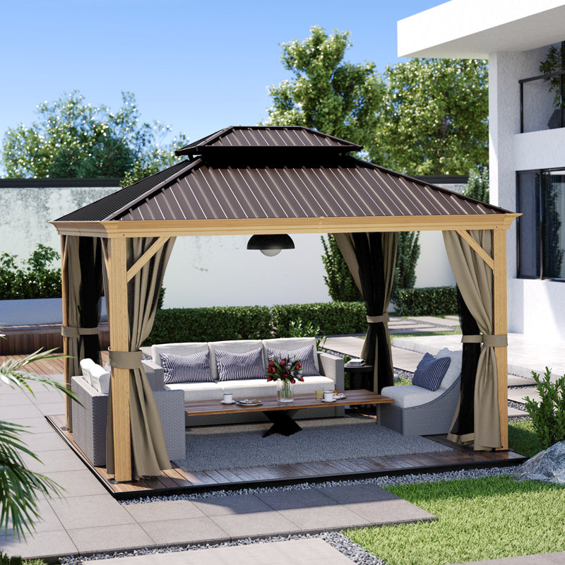 Aluminum Patio Gazebo, Khaki, Black, 12' W x 10' D