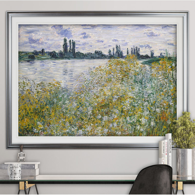 Fleurs sur les rives par Claude Monet - reproduction, H 20 po x l 24 po, Impression encadrée, Argent argent