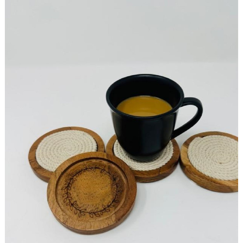 Ensemble de 4 sous-verres en bois avec insert à cordon