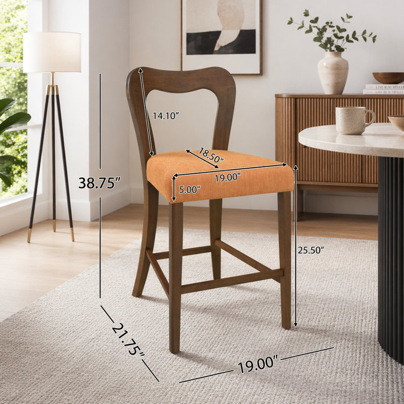 Ensemble de 2 tabourets de comptoir ergonomiques modernes avec structure en bois d'hévéa, Caramel, noyer