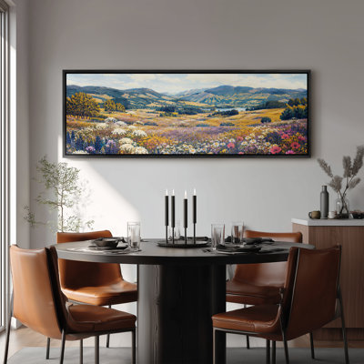 Large Framed Canvas Wall Art - Colorful Wildflower Meadow Landscape Decor - 60"x20", 60"x30"