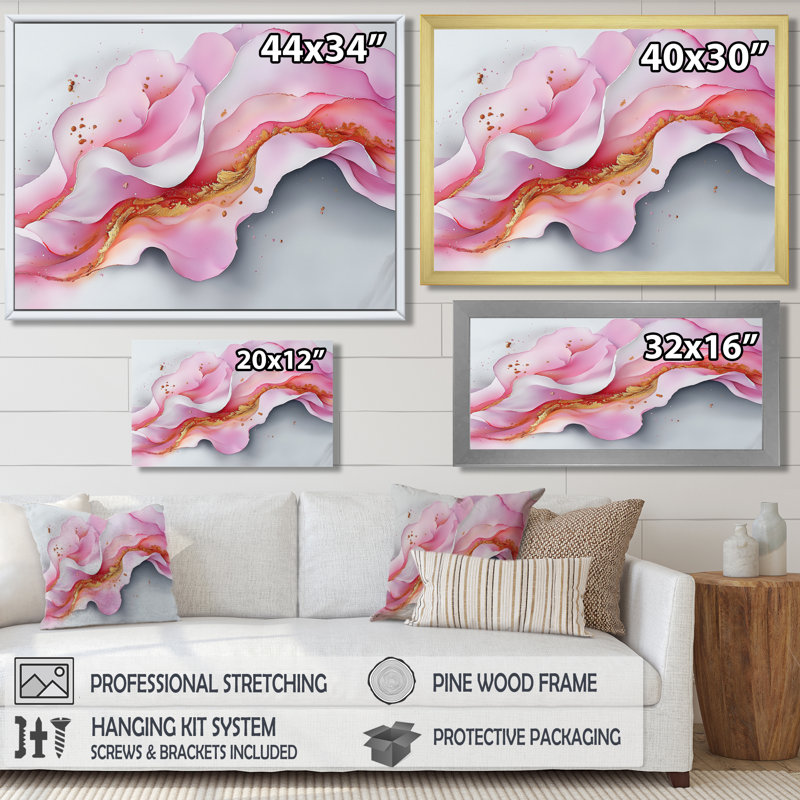 Andes, fondations fluides de Rosa Marble V - art mural abstrait en marbre, H 12 po x l 20 po, Impression encadrée flottante