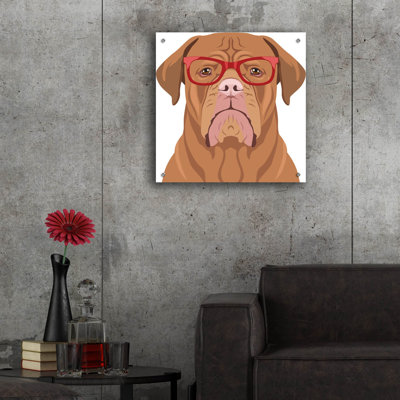 Art mural en verre Epic Art «Dogue De Bordeaux portant des lunettes de hipster»