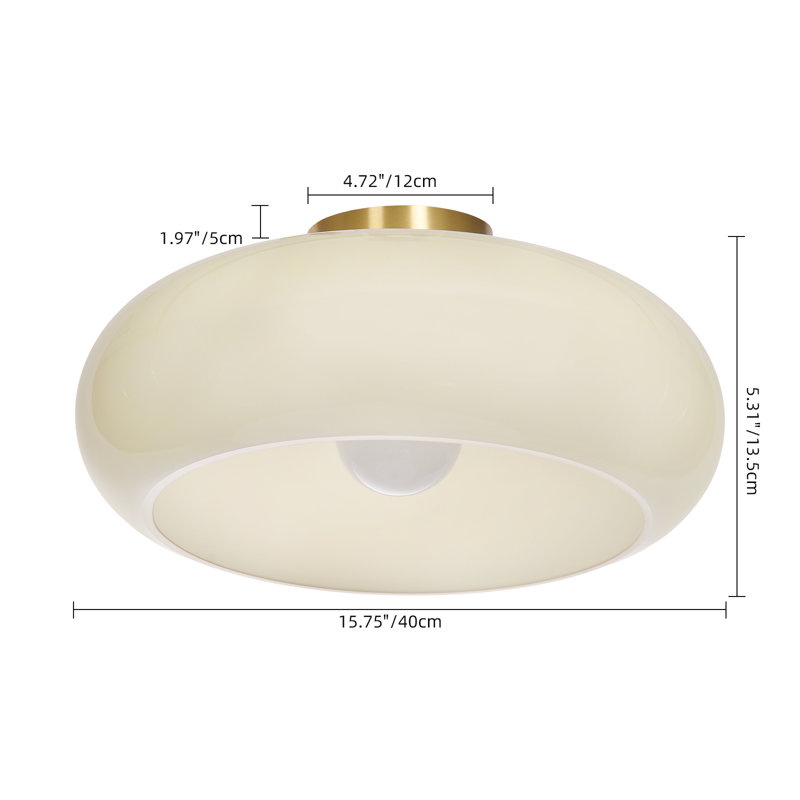 Mid-century Modern Beige Semi Flush Mount Ceiling Light, 7.28" H x 15.75" W x 15.75" D