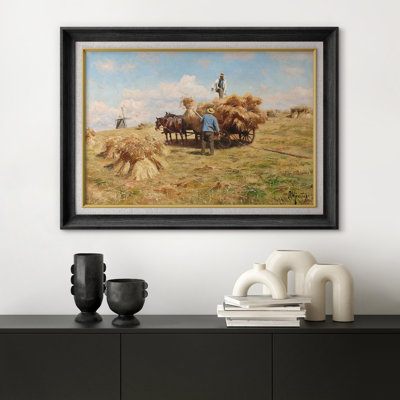 Illustration de moisson de foin de champ de récolte, images de salle à manger de ferme, art mural impression sur toile giclée sur toile.