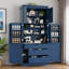 Grand garde-manger autoportant avec tablettes réglables, tablettes de porte, tiroirs et porte-bouteilles-1347922686