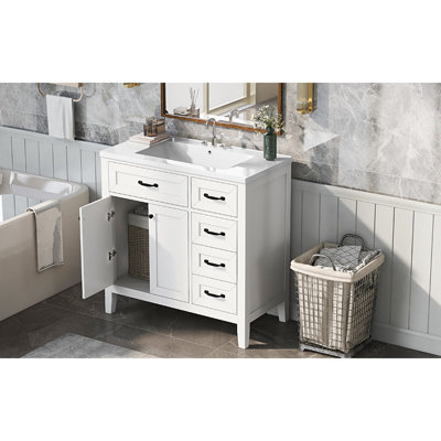 Armoire de salle de bain 36 po avec lavabo 36 po avec tiroirs, structure solide et panneau de fibres à densité moyenne