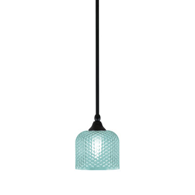 Mini-luminaire suspendu suspendu au fini noir mat avec verre texturé de 6 po