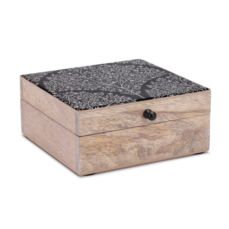 Boîte en bois de manguier avec couvercle Art Déco l 6,5 po