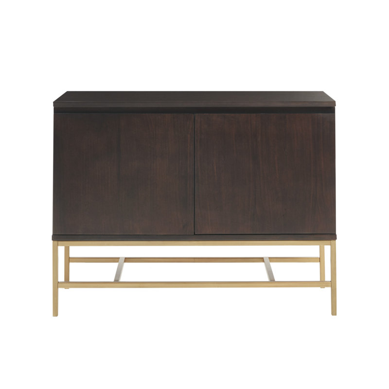 Modern Brown Pinewood Two-Door Accent Cabinet with Adjustable Shelving