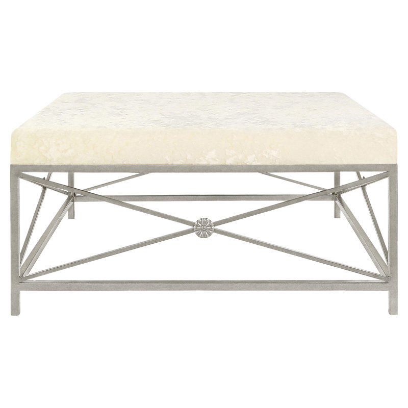 Medallion 45'' Wide Square Cocktail Ottoman, Ivory Linen, Oyster White