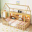 Lit simple avec lumière DEL et rangement, conception en bois avec garde-corps pour personnes, finition naturelle-170797133