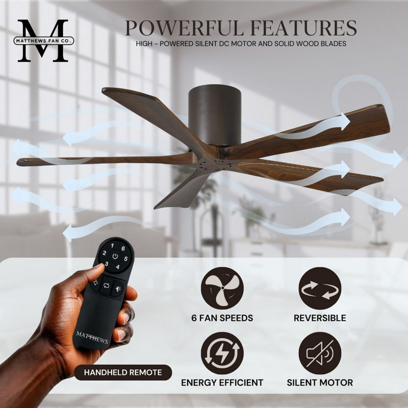 60" Irene 5-Blade Hugger Ceiling Fan with Wall Remote, Walnut Tone, Textured Bronze, 60"