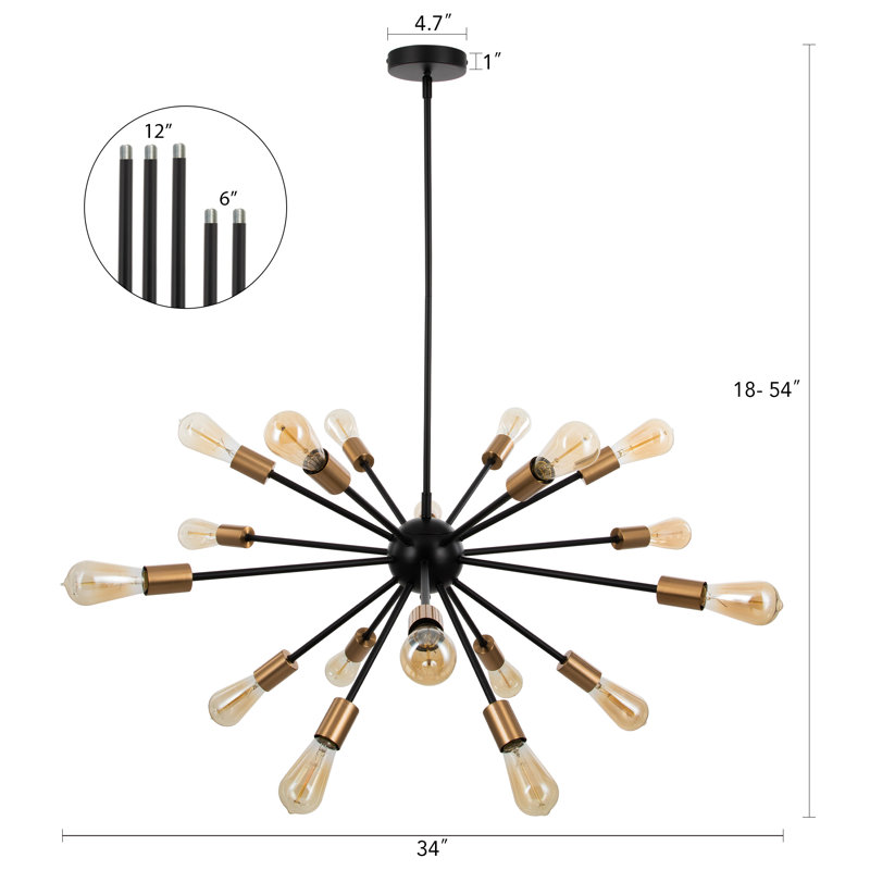 Lustre sphérique spoutnik à 18 lumières Califano, Noir et laiton