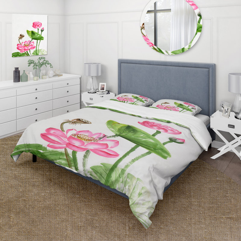 Ensemble de housse de couette Traditional Vintage Lotuses In The Pond III - microfibre de polyester
