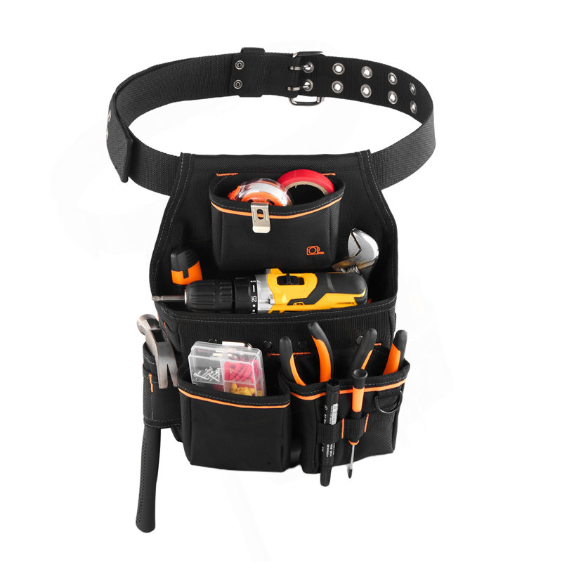 Pochette à outils avec ceinture, pochette à ceinture professionnelle pour hommes à 14 pochettes, sac de travail utilitaire ajustable et amovible pour électricien, charpentier, construction, taille réglable de 32 à 50 pouces