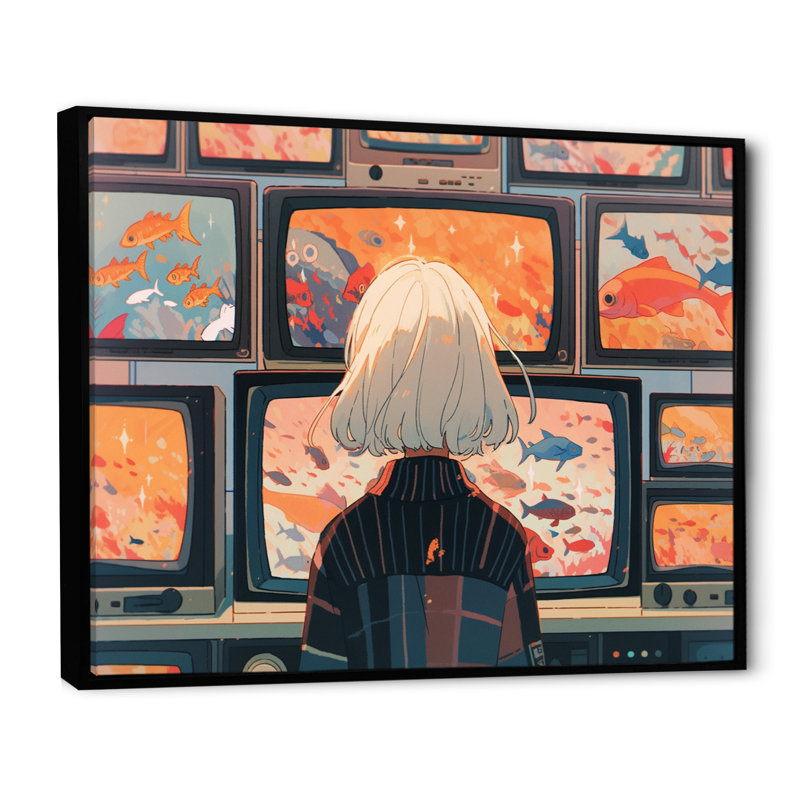 Personnage féminin d'anime II sur toile, Cadre flottant noir, H 12 po x l 20 po x P 1 po