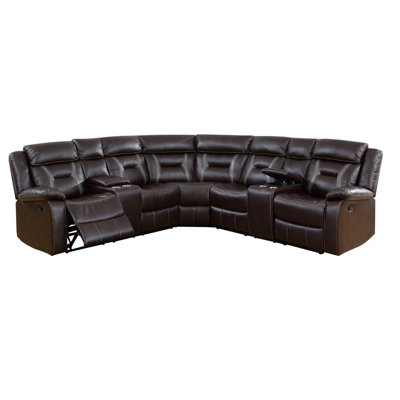3Pc Sectional Motion Power Recliner Sofa Set, Dark Brown Faux Leather