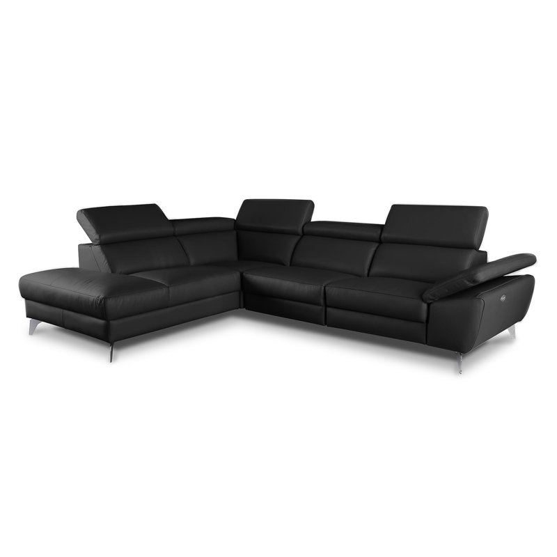 La Crosse Genuine Leather Electric Reclining Corner Sofa, Black, Left Hand Facing