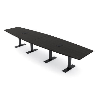 Table de conférence en forme de bateau avec base en T en métal | Unité électrique