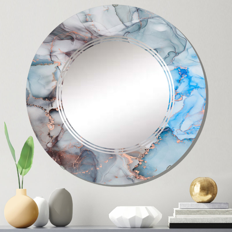 Gris liquide tendre liquide - miroir mural moderne rond, 24 po x 24 po